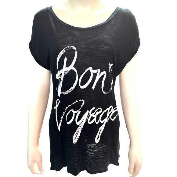 Apt. 9 Tops - Apt 9 Medium Black Bon Voyage Graphic Tees Slub Knit Pariscore Casual Streetwear